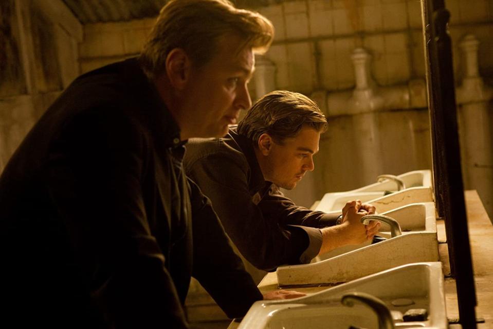 Christopher Nolan and Leonardo DiCaprio on the set of 'Inception', 2010