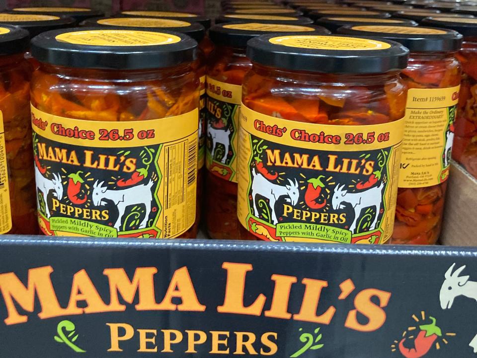 box with jars of mama lil's peppers at costco