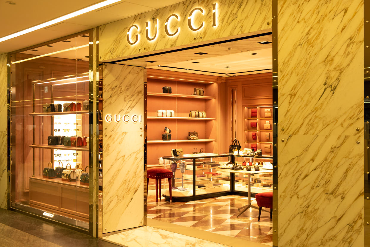 Chiba, Japan - March 24, 2019: View of  Gucci front store, an Italian luxury brand of fashion and leather goods, at Narita International Airport, Chiba, Japan.