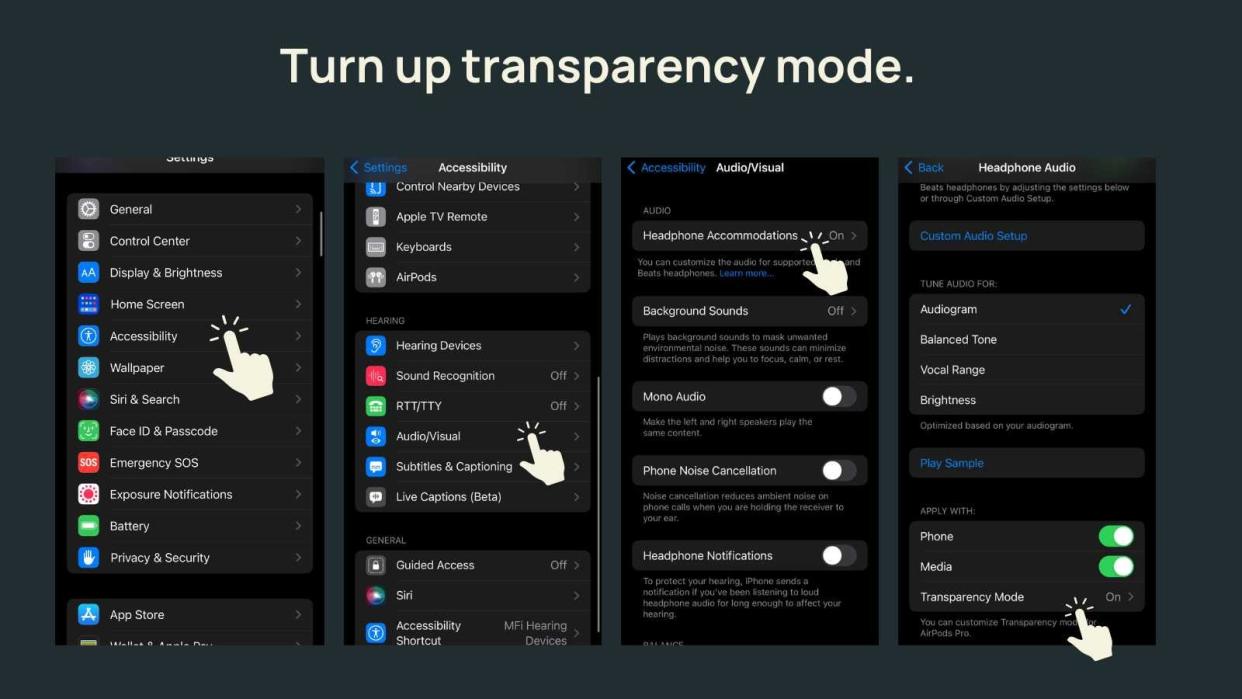 Tutorial on how to increase the volume of transparency mode for AirPods pro