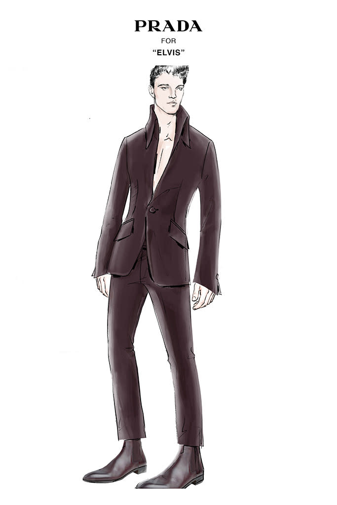Prada’s custom suit made for Austin Butler in “Elvis.” - Credit: Courtesy of Prada