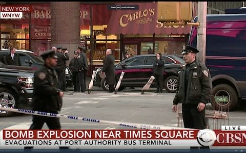 A still from a WNYW video showing police in Manhattan following reports of an explosion 