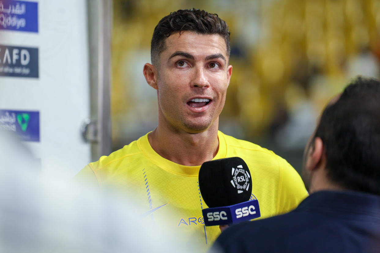 Cristiano Ronaldo al término de un partido entre Al-Nassr y Al Wehda, el 4 de mayo. (Yasser Bakhsh/Getty Images)