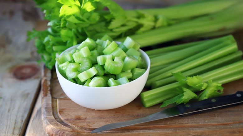 Chopped celery on board