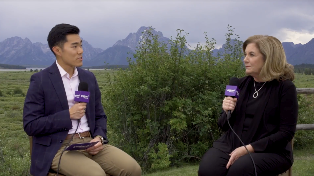 Federal Reserve Bank of Kansas City President Esther George joined Yahoo Finance for an interview on the sidelines of the Fed's annual Jackson Hole conference on Aug. 24, 2022. Credit: Yahoo Finance