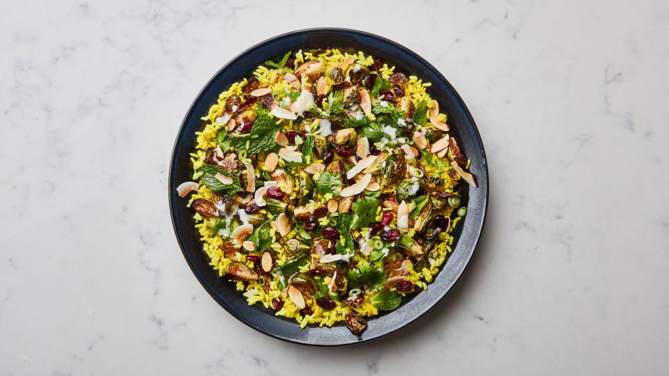 Turmeric Rice Salad With Roasted Brussels Sprouts