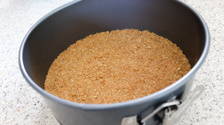 Graham cracker crust in pan