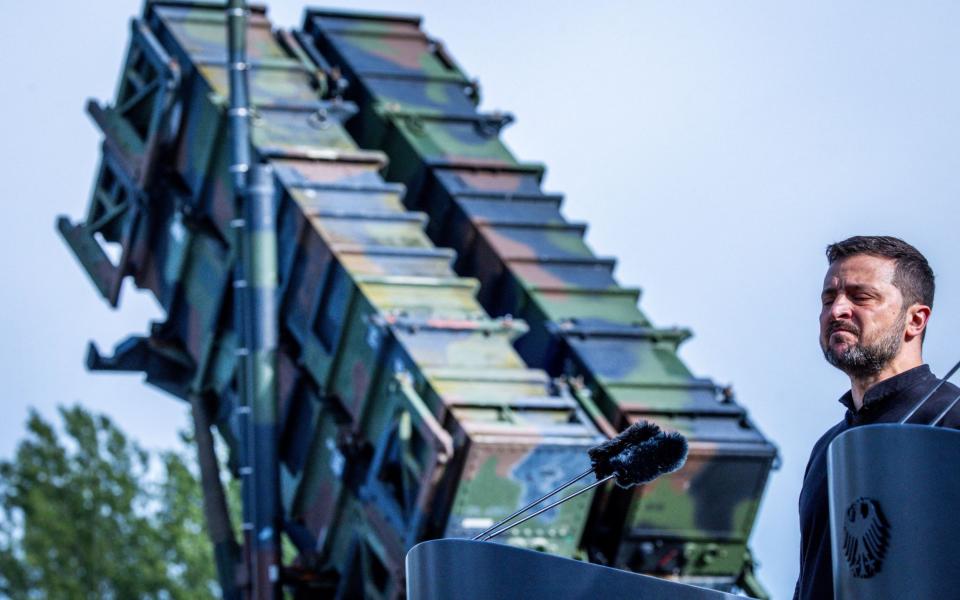 Ukrainian president Volodymyr Zelensky at a military training area in north-eastern Germany where Ukrainian soldiers are trained on the Patriot air defence missile system