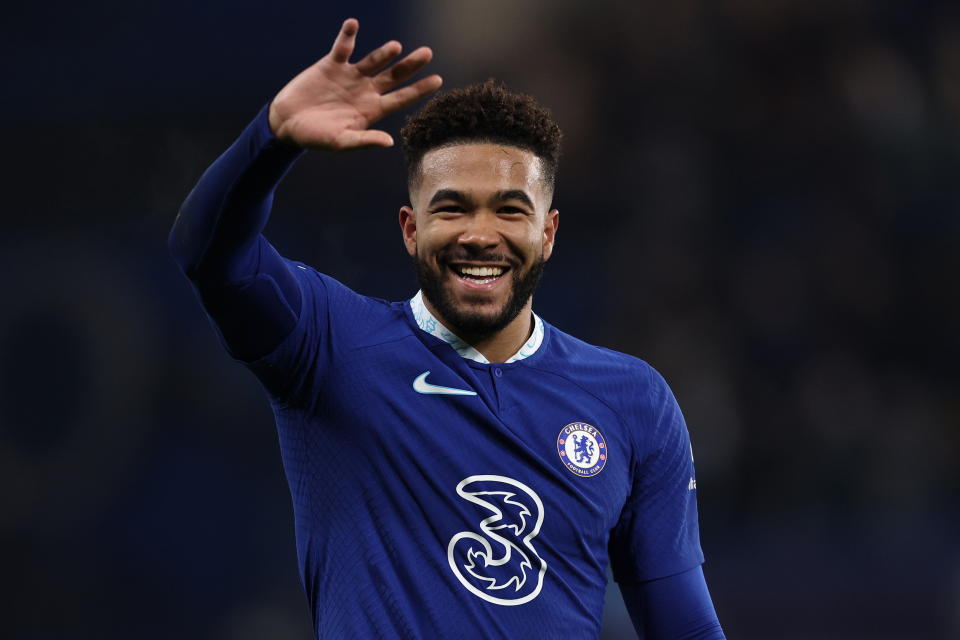 LONDON, ENGLAND - MARCH 07: Reece James of Chelsea FC smiles after the UEFA Champions League round of 16 leg two match between Chelsea FC and Borussia Dortmund at Stamford Bridge on March 7, 2023 in London, United Kingdom.  (Photo by Francesco Scaccianoce/LiveMedia/DeFodi Images)