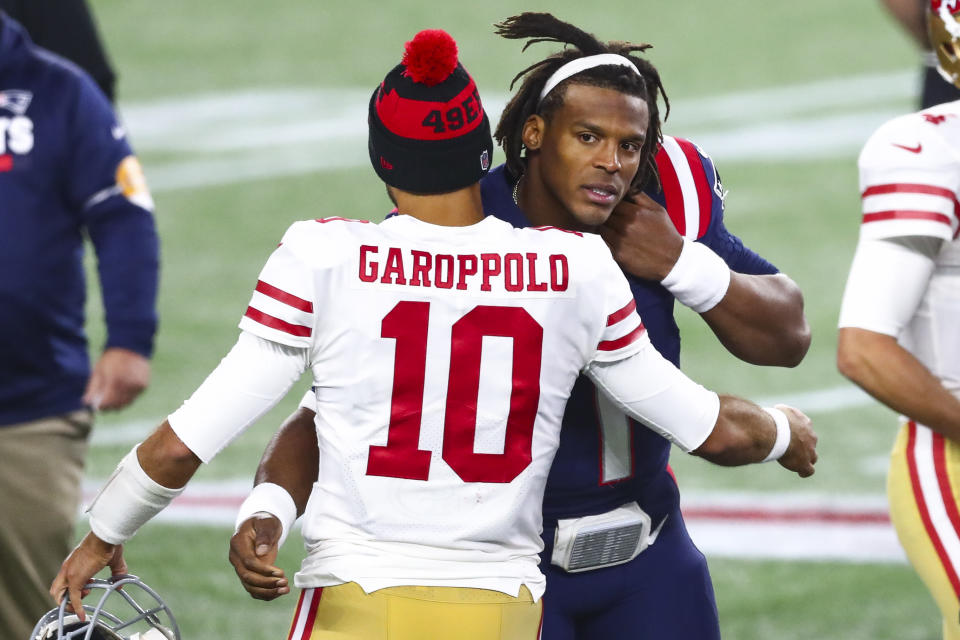 Whether or not the Patriots, who re-signed Cam Newton on Friday, would like to bring back Jimmy Garoppolo, sources indicate they can't at the moment. (Photo by Adam Glanzman/Getty Images)