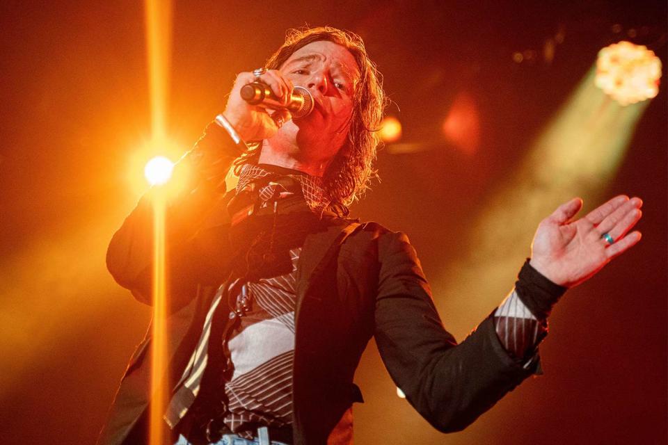 <p>Jacob Musselman/Shutterstock</p> Matt Schultz from Cage the Elephant