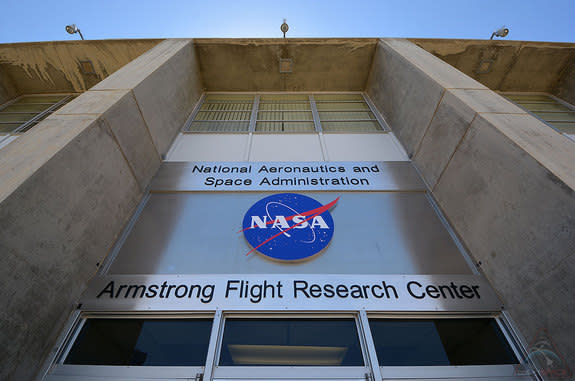 NASA's flight research center in California has been renamed for Apollo 11 astronaut Neil Armstrong, as this sign on the outside of the center's main building displays as of May 13, 2014: