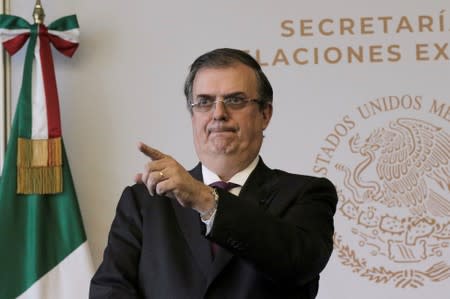 Mexican foreign minister Marcelo Ebrard, gestures as he holds a news conference about the mass shooting in Texas in the U.S., in Mexico City