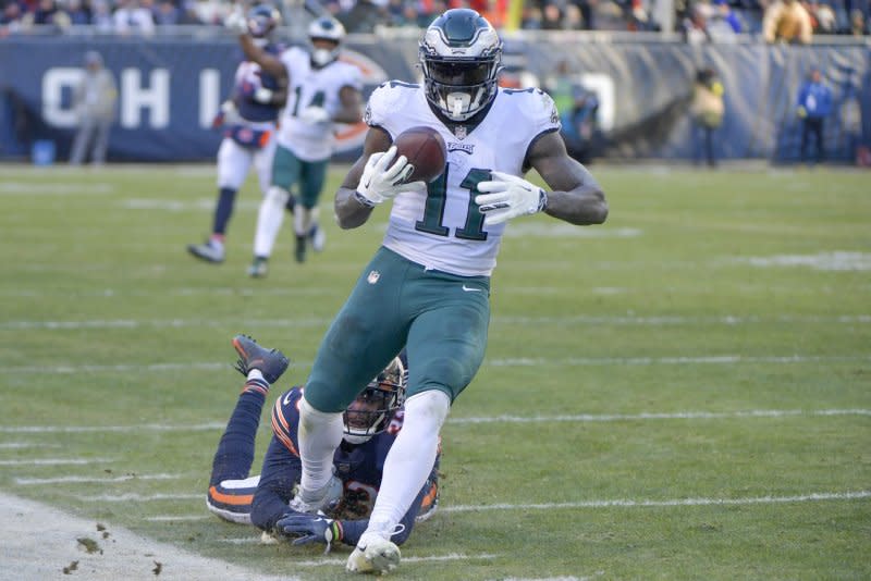 Philadelphia Eagles wide receiver A.J. Brown (11) is my No. 2 fantasy football play for Week 3. File Photo by Mark Black/UPI