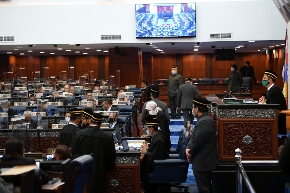 Dewan Rakyat speaker Datuk Azhar Azizan Harun at the Third Session of the 14th Term of Parliament at Parliament House December 1, 2020. — Bernama pic