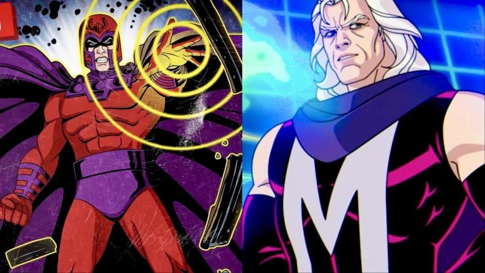 X-Men '97's Magneto, both as a villain and in his heroic costume. 