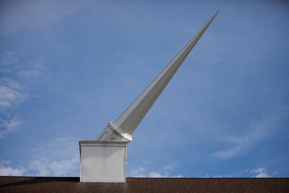 Hopedale Baptist Church in Ozark had its steeple knocked over by strong storms early Monday morning.