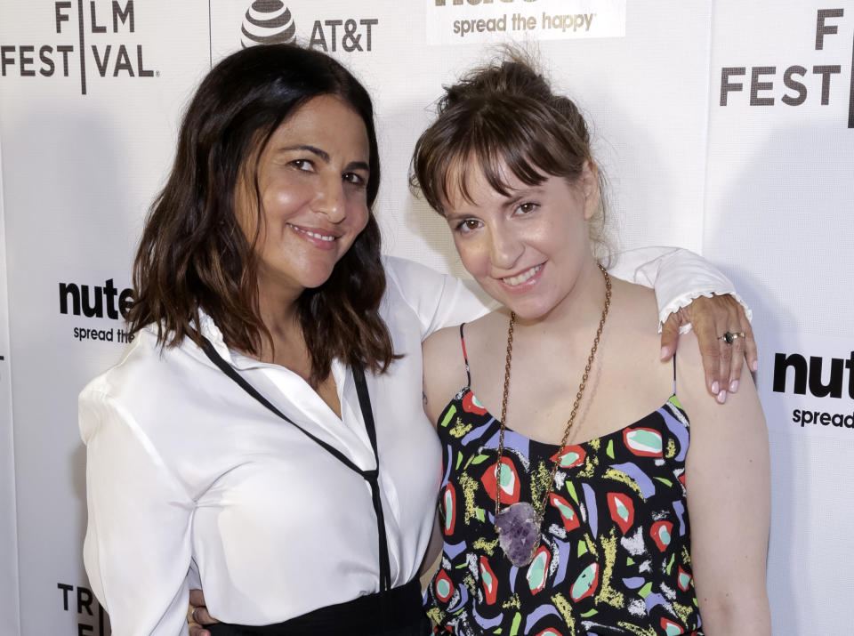 FILE - In this April 22, 2017, file photo, producers Jenni Konner, left, and Lena Dunham attend a screening of "Tokyo Project" during the 2017 Tribeca Film Festival in New York. Now that HBO’s “Girls” has wrapped its six-year run, the women behind the series are focusing on their other female-centered project: turning their biweekly digital newsletter, Lenny, into a real-life experience. Dunham and Konner announced a six-city tour Tuesday, April 25 that will bring LennyLetter.com to life as a variety show. (Photo by Brent N. Clarke/Invision/AP, File)