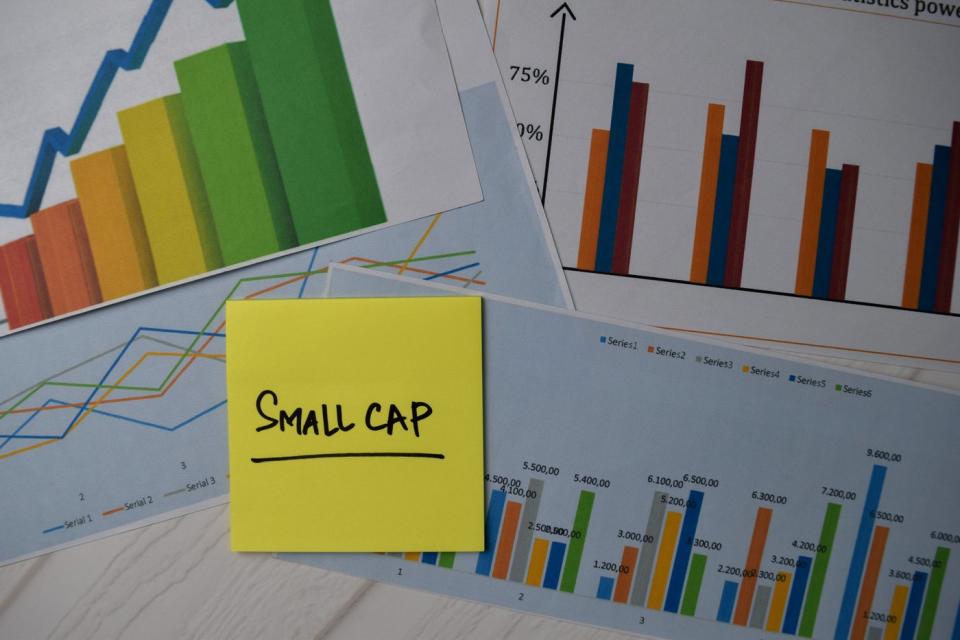 post-it that says small caps on top of bar charts. 
