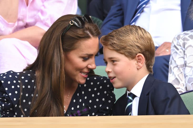 Catherine, Duchess of Cambridge and Prince George of Cambridge attend the Men's Singles Final at All England Lawn Tennis and Croquet Club on July 10, 2022 in London, England.