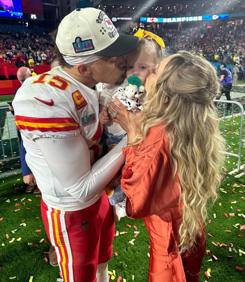 Brittany and Patrick Mahomes Share Hugs and Kisses with Daughter Sterling after Super Bowl Win