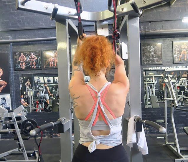 The 28-year old is training hard despite not having proper prosthetic legs to help her with her lifts, so the iron woman is hoping to fundraise for better fitting legs. Picture: Supplied