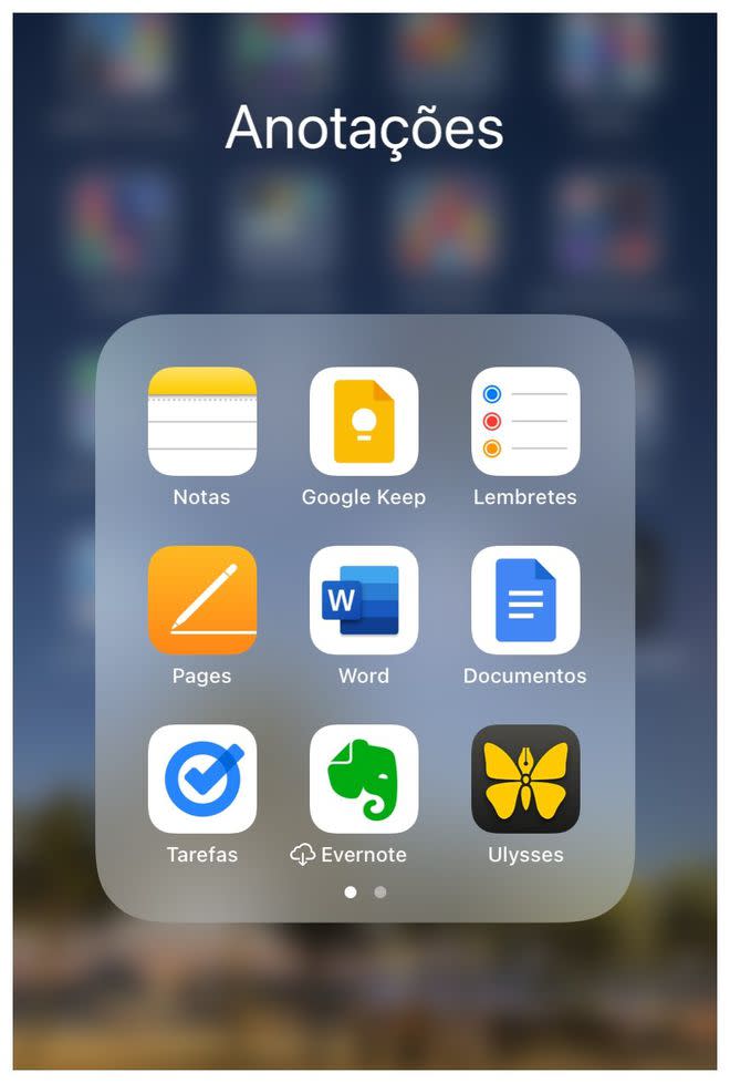 Separe os apps de anotações e escritas em geral do seu iPhone (Captura de tela: Lucas Wetten)