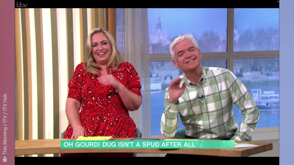 <p>Phillip Schofield had to step in to apologise when a guest on <em>This Morning</em> accidentally swore on air. </p>
<p>Appearing on the morning show to show off a giant 'potato', the guest was told it wasn't actually a spud, prompting him to drop the s-bomb.</p>
<p>Credit: This Morning / ITV / ITV Hub</p>