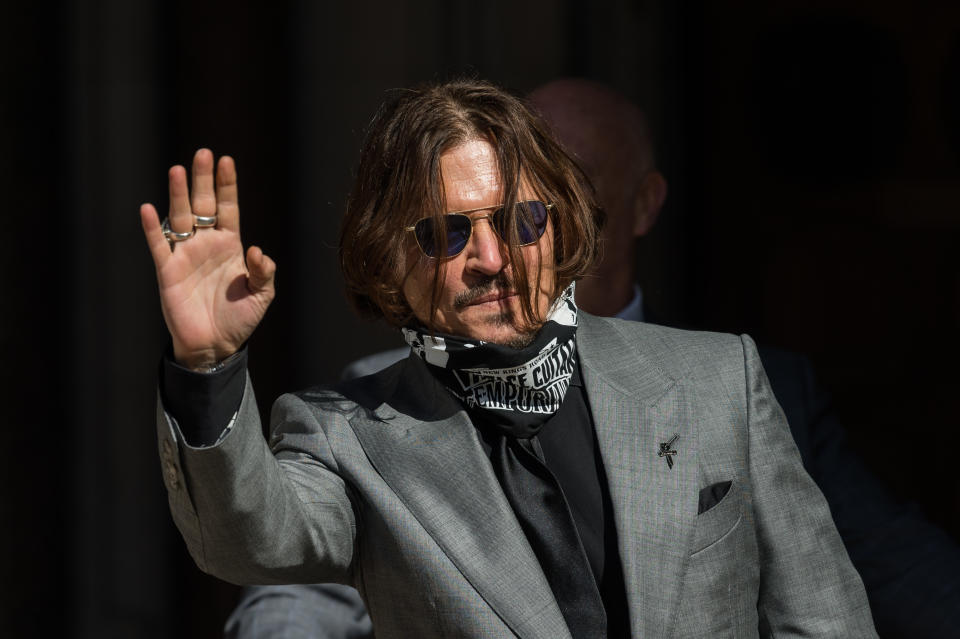 Johnny Depp arrives at the Royal Courts of Justice on the final day of the hearing on the libel case against The Sun newspaper on 28 July, 2020 in London, England. Today the court will hear final submissions from David Sherborne on behalf of Johnny Depp who is suing the The Sun's publisher, News Group Newspapers, over a 2018 article in which he was accused of being violent towards Amber Heard during their marriage. (Photo by WIktor Szymanowicz/NurPhoto via Getty Images)