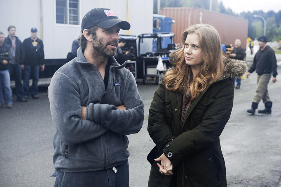 Director Zack Snyder and Amy Adams on the set of Warner Bros. Pictures' "Man of Steel" - 2013