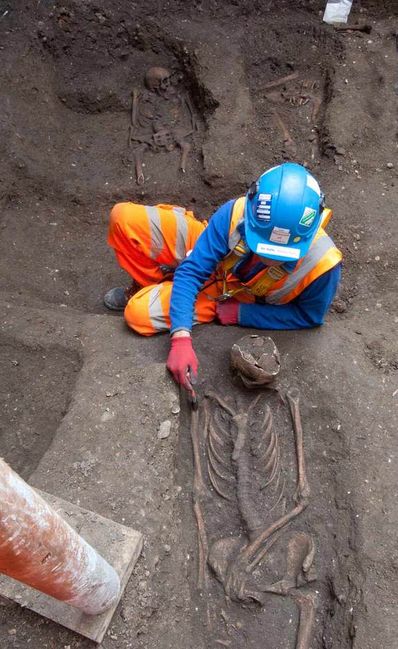 In addition to this recently unearthed 1348 Black Death burial ground (shown here), another one was discovered in the 1980s in east Smithfield, where more than 600 skeletons were removed for analyses.