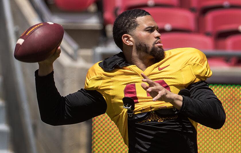 USC quarterback and Heisman Trophy winner Caleb Williams practices.