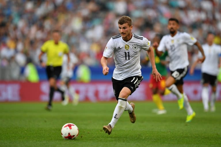 Germany's forward Timo Werner controls the ball during the 2017 FIFA Confederations Cup group B football match against Cameroon at the Fisht Stadium in Sochi on June 25, 2017