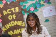 <p>First lady Melania Trump visits the Upbring New Hope Children Center, run by the Lutheran Social Services of the South, in McAllen, Texas, Thursday, June 21, 2018. (Photo: Andrew Harnik/AP) </p>