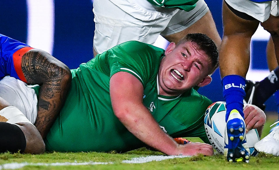 Tadhg Furlong of Ireland celebrates after scoring his side's second try. (Credit: Getty Images)