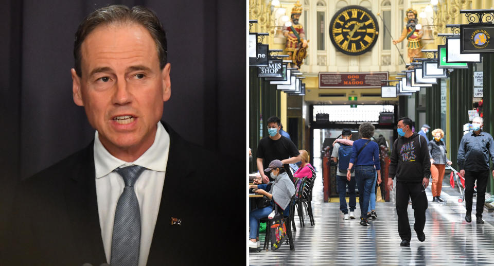 Greg Hunt and shoppers inside a mall in Melbourne, Victoria. 