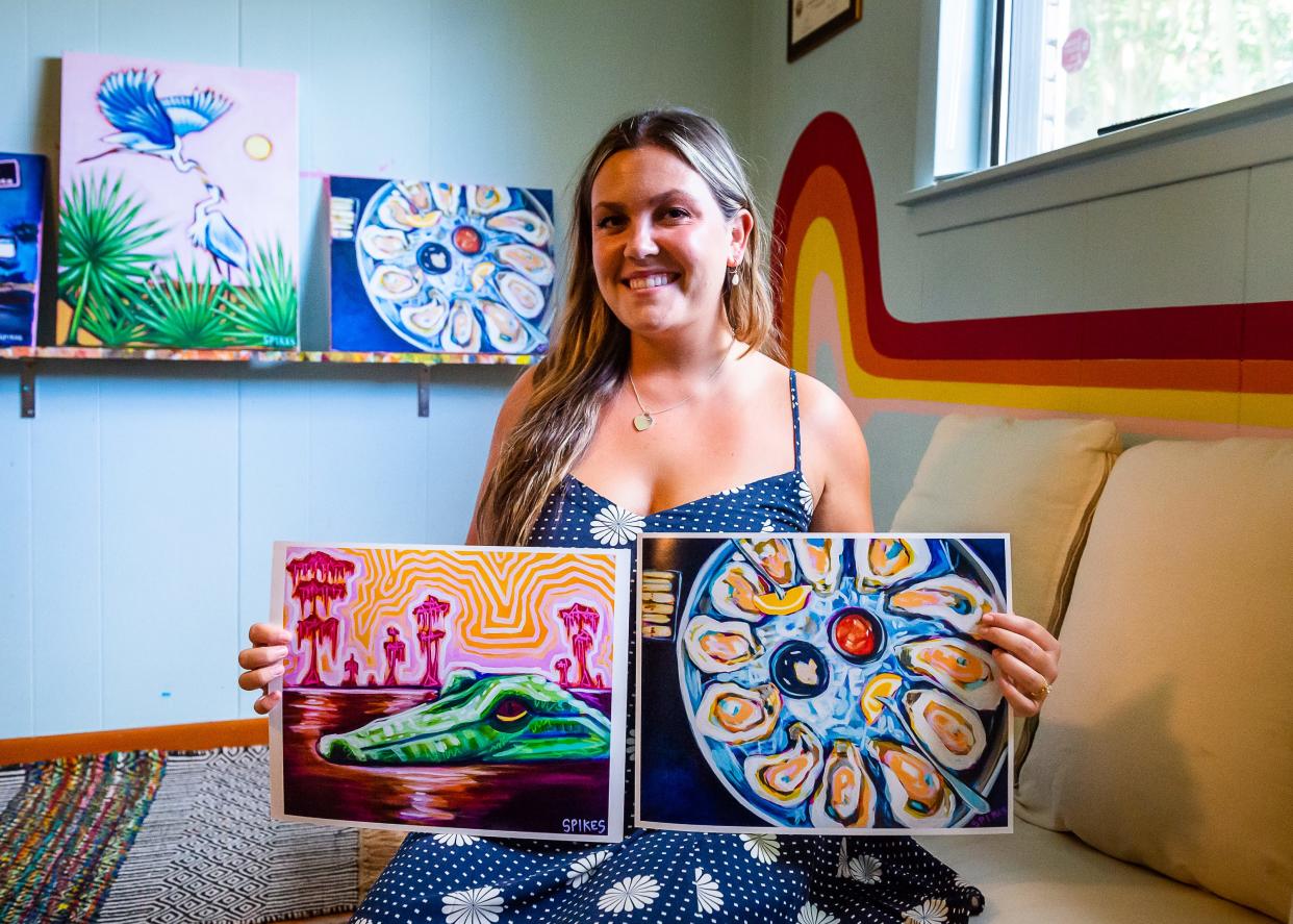 Emily Spikes is a local artist who puts a unique and colorful twist on her Louisiana-themed paintings from her home studio in Lafayette. Thursday, July 7, 2022.
