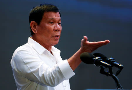 President Rodrigo Duterte speaks during a gathering of businessmen in Pasay city, Metro Manila, Philippines, October 13, 2016. REUTERS/Erik De Castro