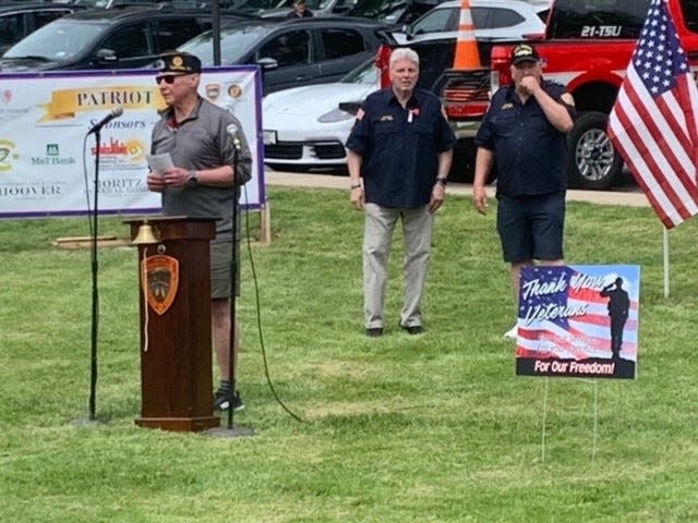 Pastor Donald Hoover of the Tappan Reformed Church speaks at the ceremony dedicating Tappan's Field of Honor, a display of hundreds of large flags on the church's Manse Lawn, on May 18, 2024. The display will remain up through Memorial Day, Flag Day and Independence Day, sponsored by the Volunteer Fire Association of Tappan, the Carl A. Schelin American Legion Post 1271 and Tappan Reformed Church.