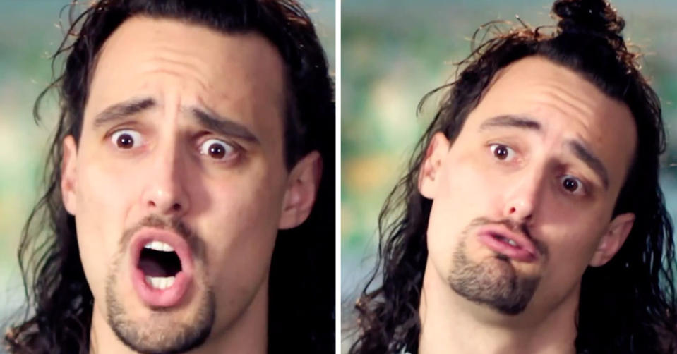 Two images of MAFS contestant Jesse making exaggerated faces