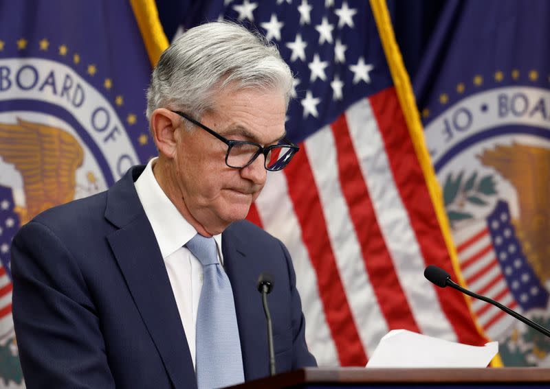 Federal Reserve Board Chairman Jerome Powell holds a news conference in Washington