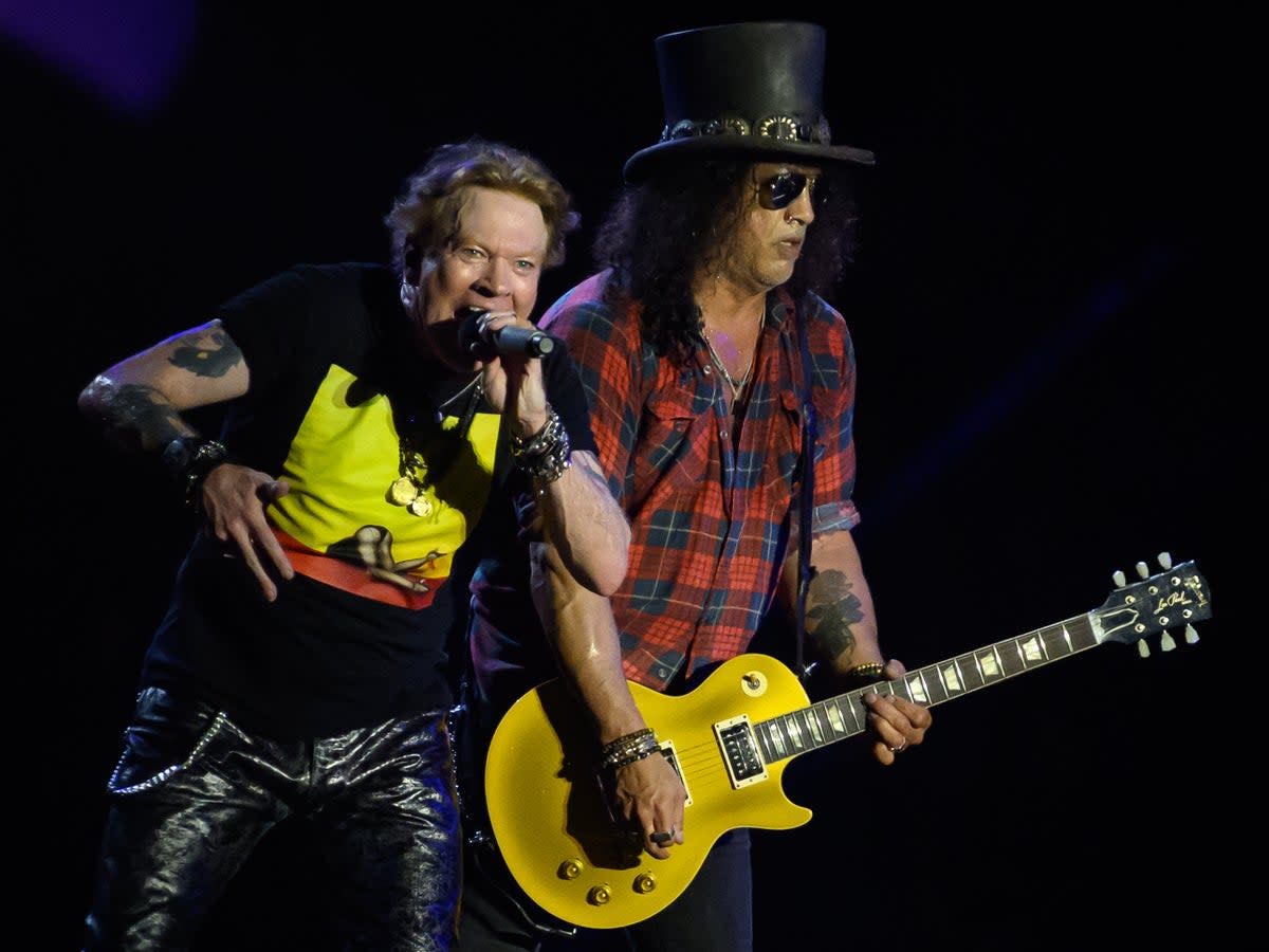 Axl Rose and Slash of Guns N’ Roses perform on the Pyramid Stage (Getty Images)