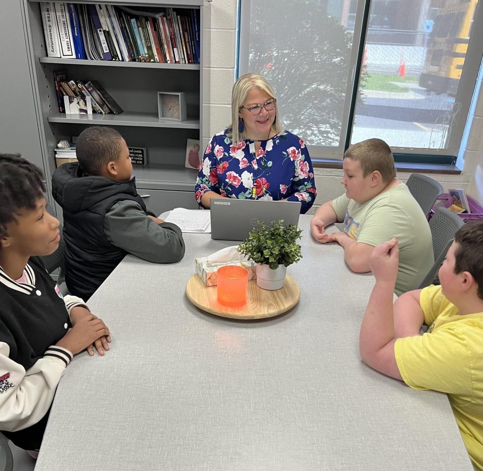 Amy Gee is shown in a meeting with students. Gee was selected as Jefferson School District's new superintendent.