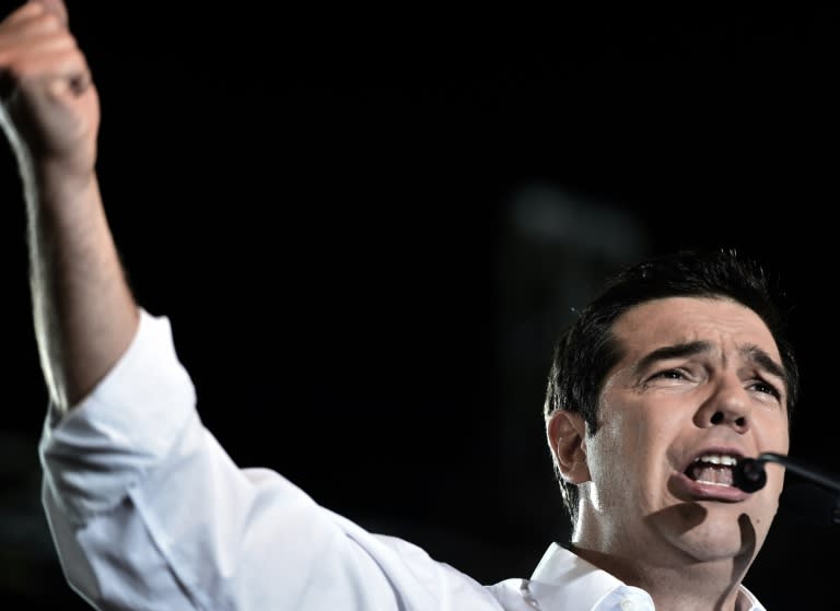 Greek Prime Minister Alexis Tsipras delivers a speech to his supporters in downtown Athens on July 3, 2015