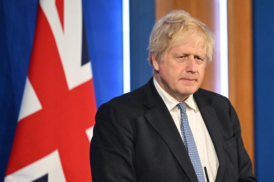 Boris Johnson holds a press conference on Wednesday following the publication of the Sue Gray report (Getty Images)