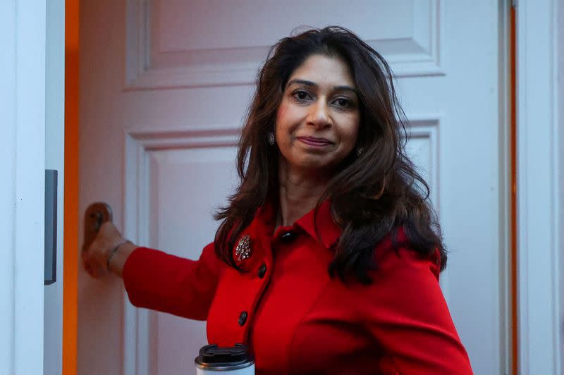 Britain's Home Secretary Suella Braverman leaves her home, in London