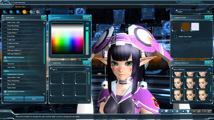 From Gundam-lookalikes to space lolis, PSO 2's character creation screen is knee-deep in depth and options. Image credit: Sega