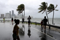 <p>The winds and sea are whipped up off of the Rickenbacker Causeway in Miami as Hurricane Irma approaches on Saturday, Sept. 9, 2017. (Mike Stocker/Sun Sentinel/TNS via Getty Images) </p>
