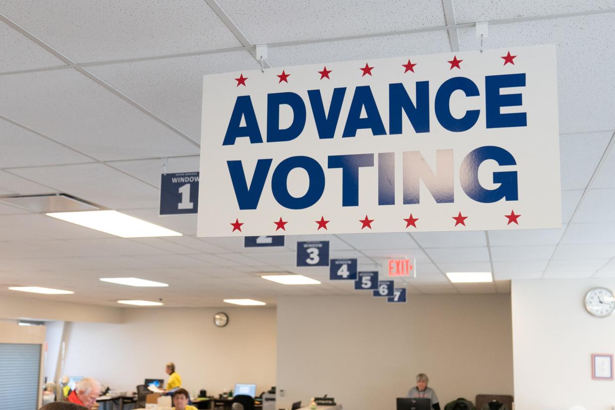 Advance voting signage at the Shawnee County Election Office. Kansas lawmakers are considering requiring election offices to be open for early voters on the Saturday before an election.