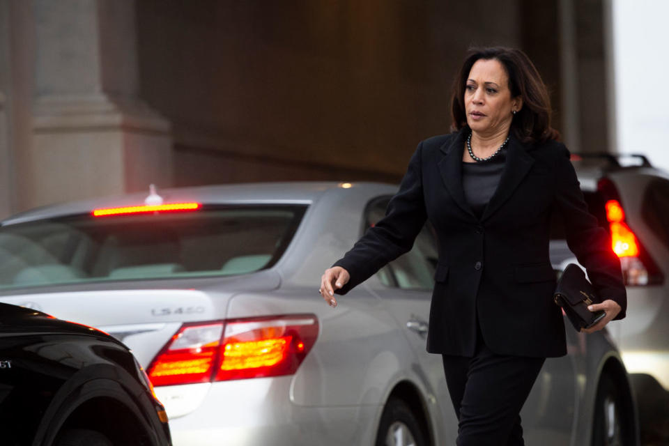 Senator Kamala Harris departs from the Capitol after the Senate voted to acquit President Donald Trump.